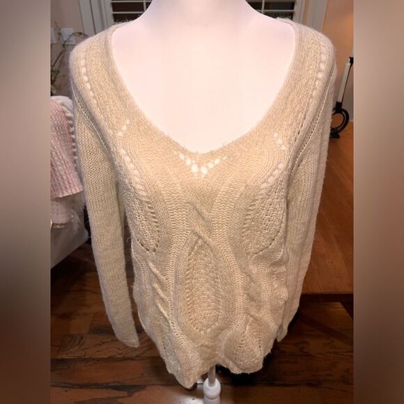 Charlotte Russe Cream Cable Knit Fisherman Y2K Sweater V-Neck Cozy Women’s M - Picture 2 of 7